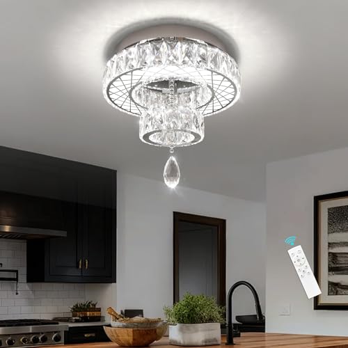 Chandelier Bedroom LED Light Modern Hallway Ceiling Lighting Fixtures for Kitchen Dining Room Kitchen Remote Dimmable Silver Lights (16 inch / Silver)