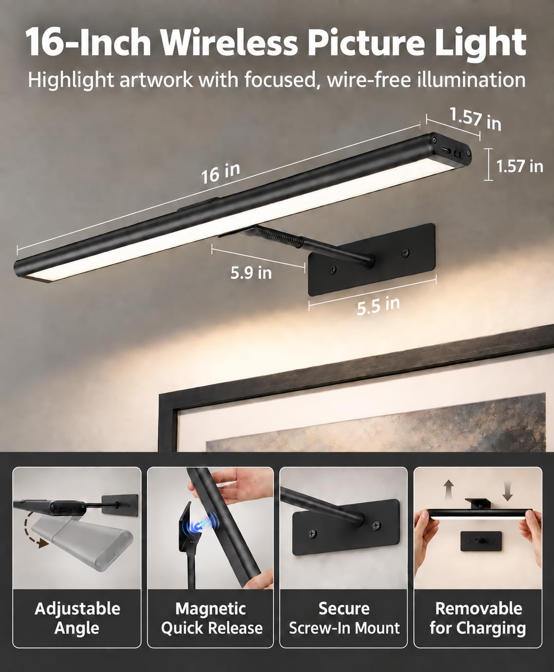 Picture Light for Wall (Black / 16inch)