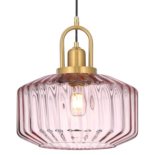 Mid Century Modern Pendant Light with Srtiated Glass Shade