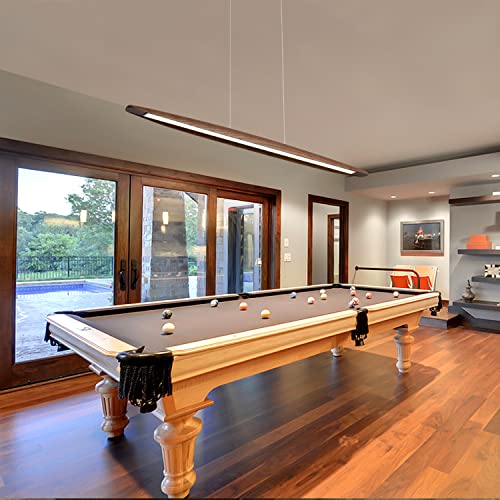 Wood Linear Pendant Hanging Light Fixture Minimalist Light Linear Chandelier Wood Kitchen Island Lighting 40w Dimmable for Dining Room Dining Table Living Room Pool Table Walnut Color (Walnut / 59in)