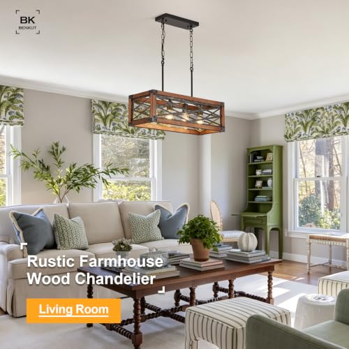 Farmhouse Kitchen Island Lighting 4 Lights Wood Rectangle Chandelier (4 Light Cross)