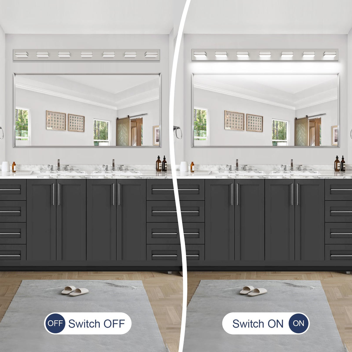 LED Modern Bathroom Vanity Light Fixtures (7-Light, 55-Inch / Nickel, White)