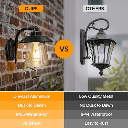 2 Pack Dusk to Dawn Outdoor Indoor Exterior Light Fixture (Black-dusk to Dawn / 2 Pack)