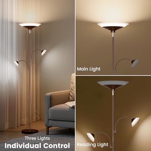 42W 3 Light Torchiere Floor Lamp (Brown)