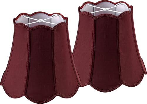 Burgundy Scalloped Lamp Shade for Table Lamps (Burgundy Red-natural faux silk / 8"×13"×11" (Spider)-2 pcs)