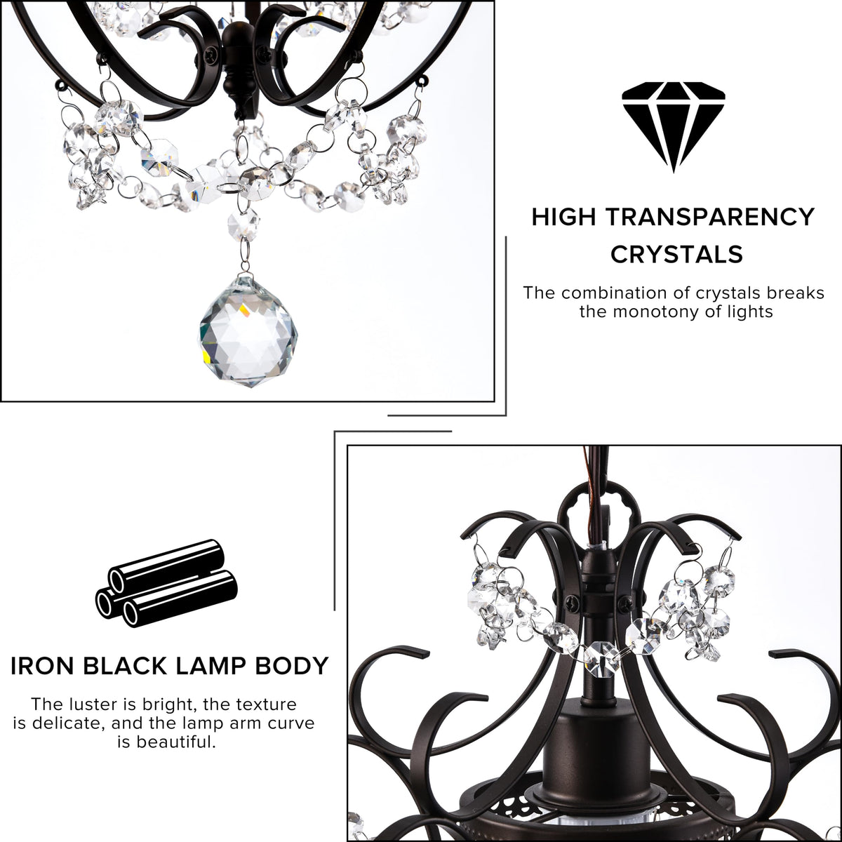 Crystal Chandelier Lighting Bronze D11×H15.8 1 Light Pendant (Bronze / 1-Light)
