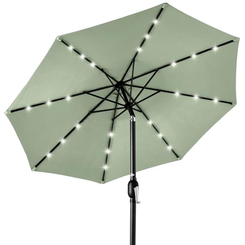 10ft Solar Polyester LED Lighted Patio Umbrella w (Sage Green)