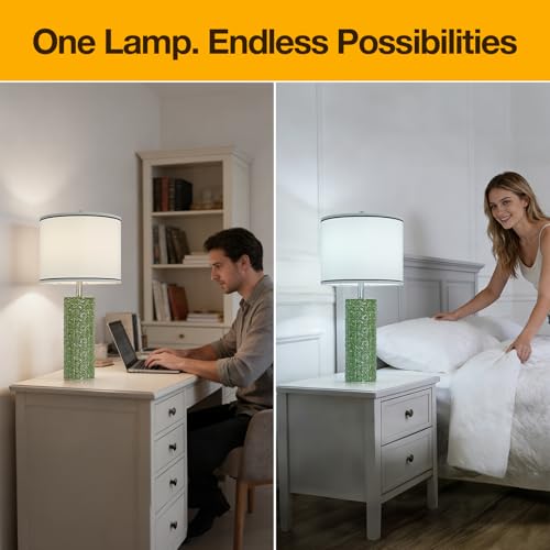 27" Farmhouse Table Lamp Set of 2 for Living Room Bedroom (Light Green / 27")