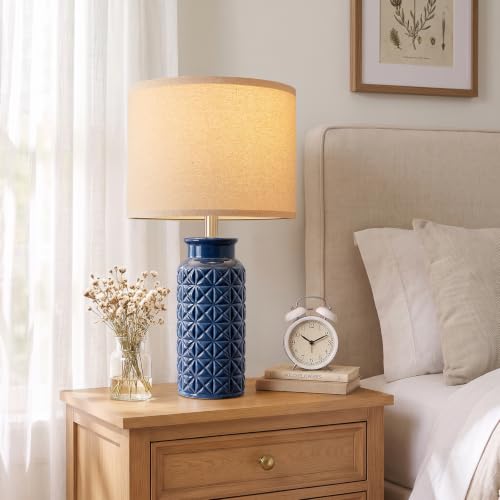 22.6" Modern Ceramic Bedside Lamps Set of 2 (Dark Blue)