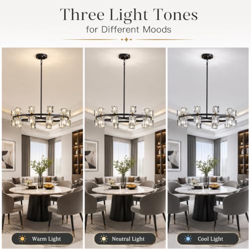 Crystal Chandelier for Dining Room (Black+gold(20lights）)