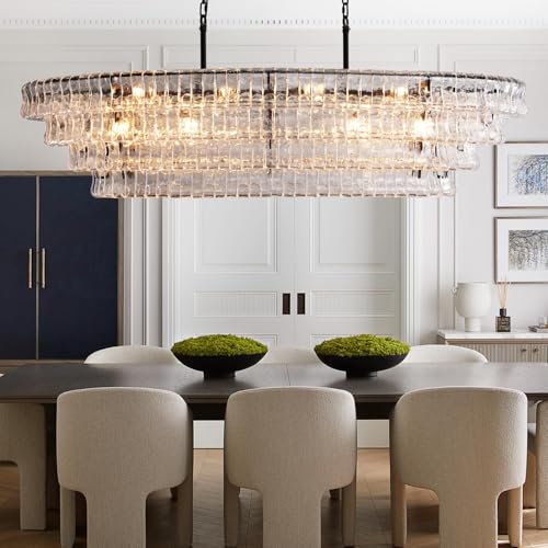 65 Inch Large Rectangular Black Chandelier for Dining Room (Black(Clear Glass) / Rectangle L64.7'')