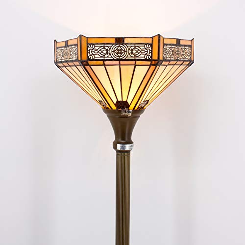 Tiffany Floor Lamp Yellow Hexagon Stained Glass Mission Light