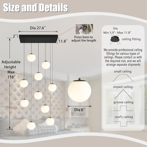 Modern Rectangular Chandelier (Black-White / Rectangle 10-Light)