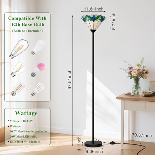 Stained Glass Floor Lamp with Tree Leaf Pattern