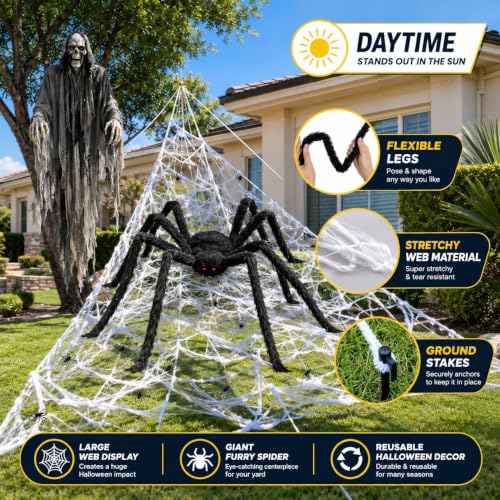 200 LED Halloween Spider Web Lights Purple Outdoor Light&Large Spider