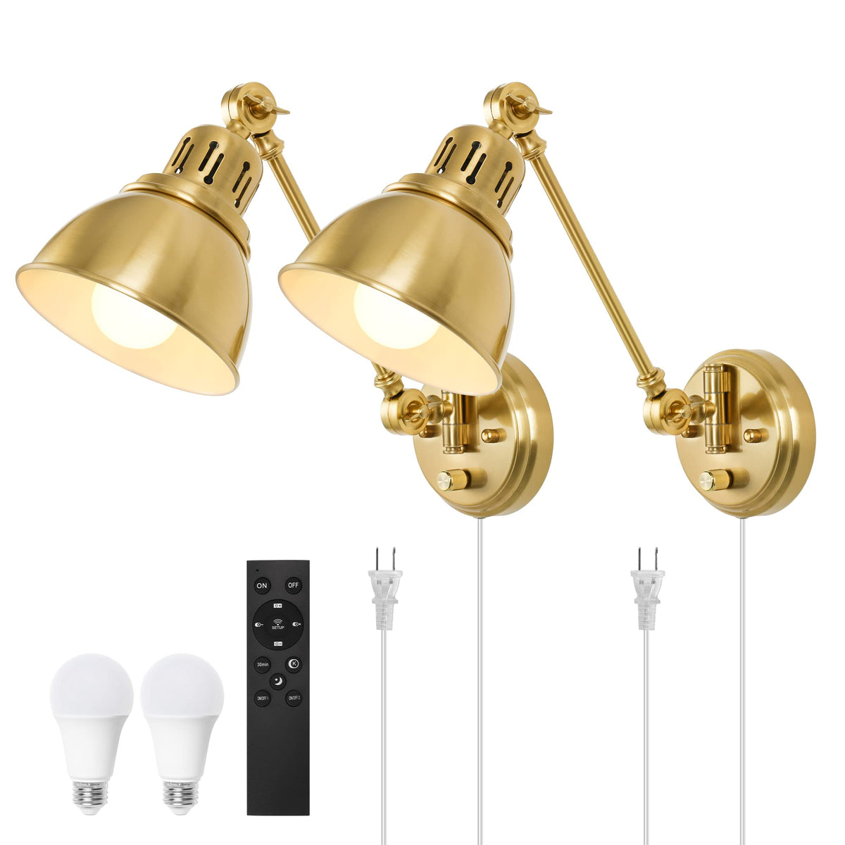 Plug in Wall Sconces Set of Two with Remote (Gold-2 PACK(Bulbs+Remote))