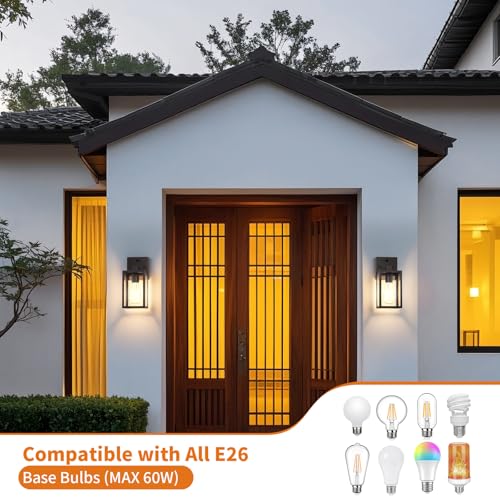 2 Pack Dusk to Dawn Exterior Lighting Fixtures Wall Mount (Black / Small-10.24'')