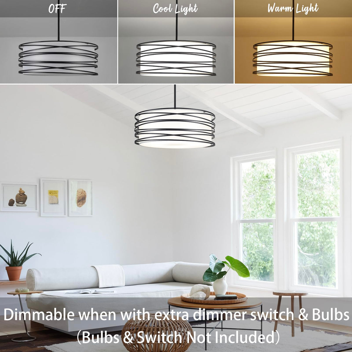 19.7'' 5 Light Black Drum Chandelier Black and White Modern Light Fixtures (Black / 19.7‘’)