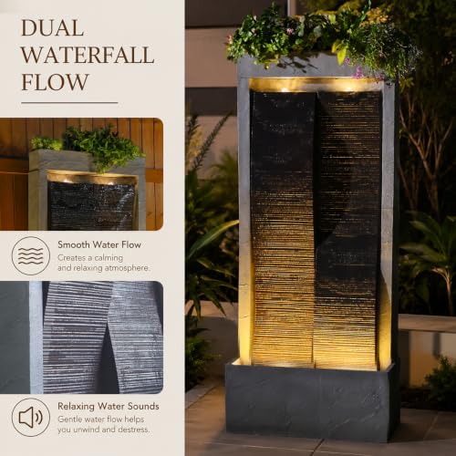 59H Modern Outdoor Water Fountain with LED Light Garden Cascading Waterfall Feature for Indoor or Outdoor Large Water Fountain for Relaxing Garden Patio Backyard Deck Porch or Home Décor (59.06H / Gray)