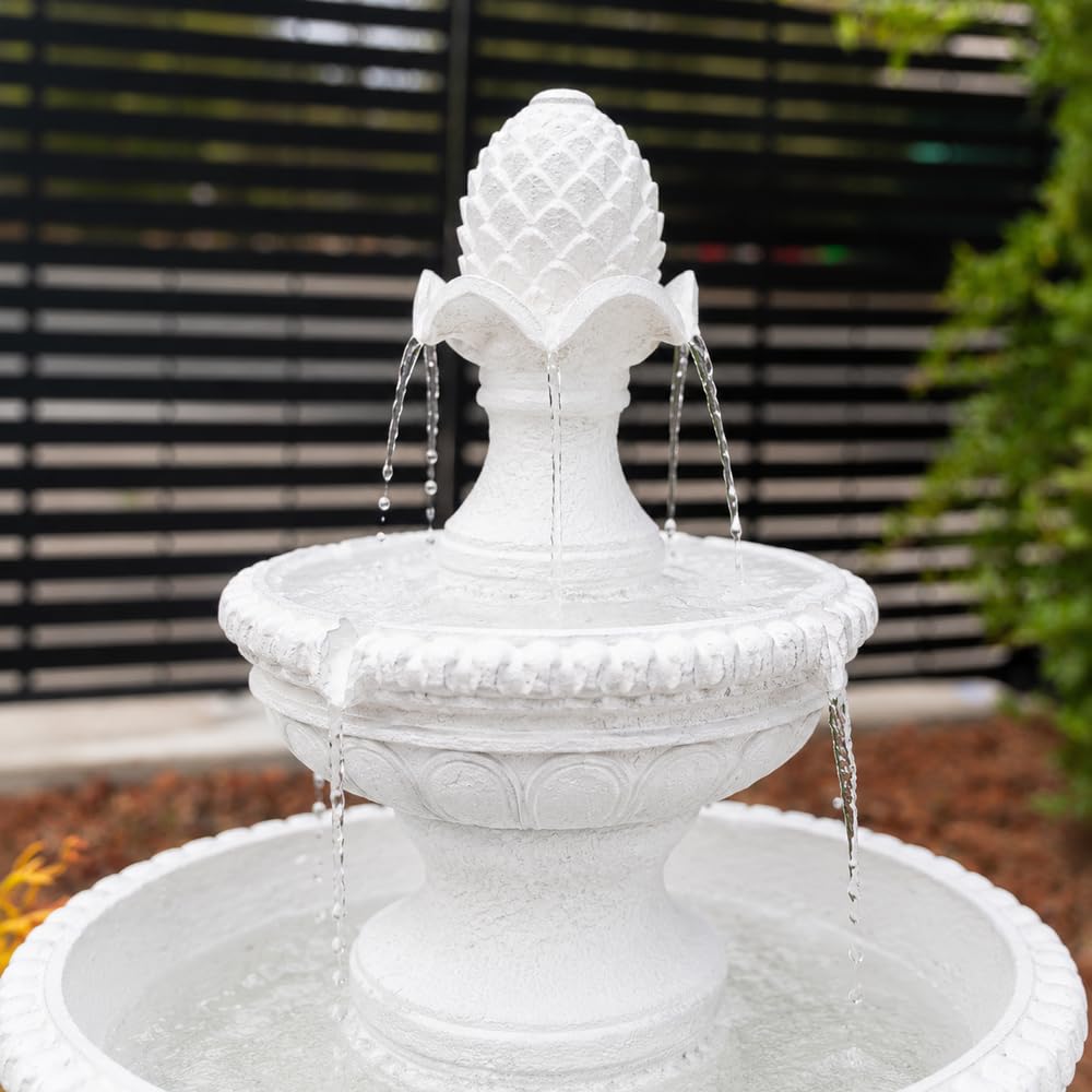 39" 2 Tier Outdoor Freestanding Solar Water Fountain (White / 39" Height)