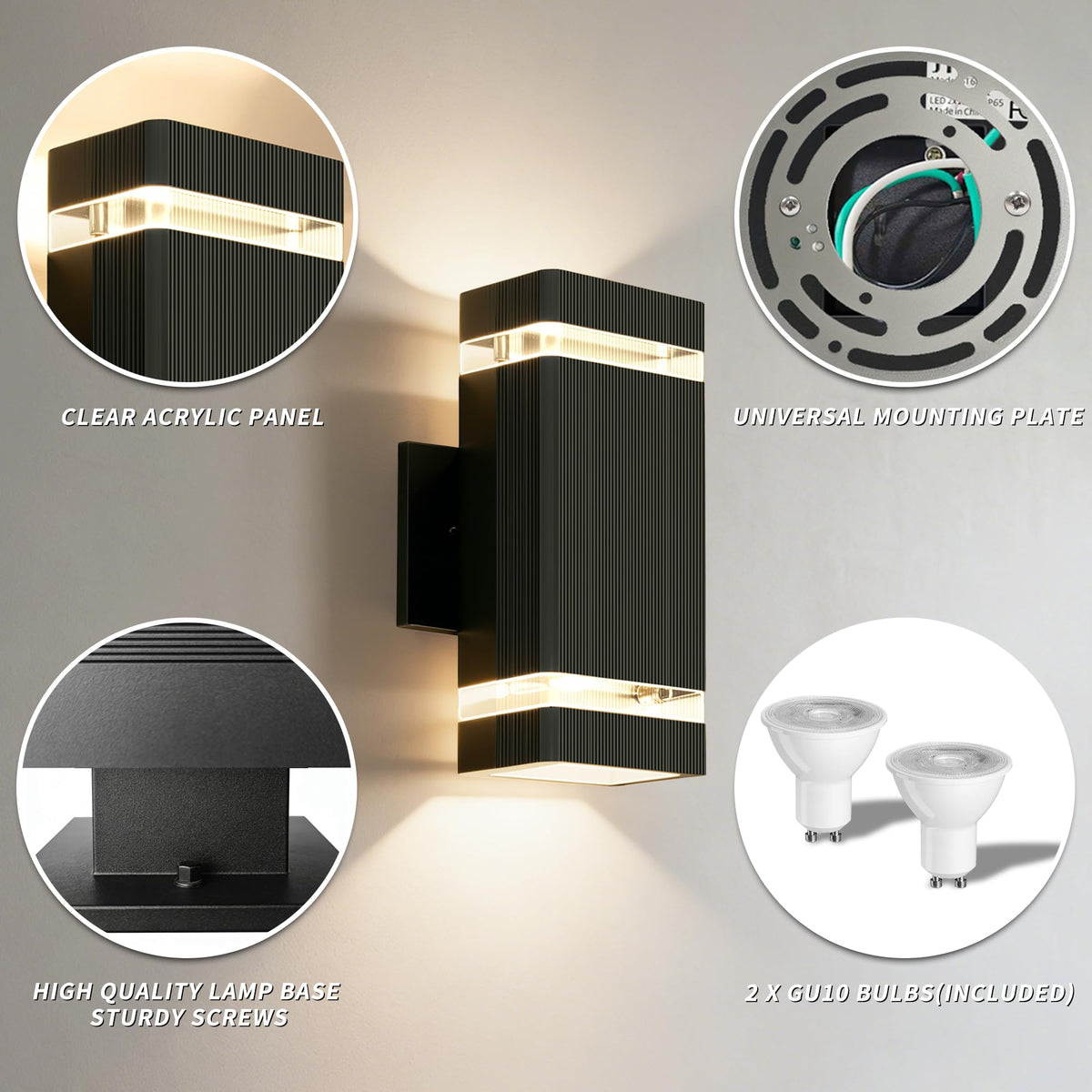 2 Pack Outdoor Wall Lights (1 Layer / 2 Packs-Black)