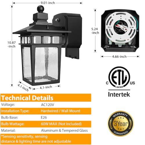 Porch Lights with GFCI Outlet (Black / 1-Pack-Dusk to Dawn)