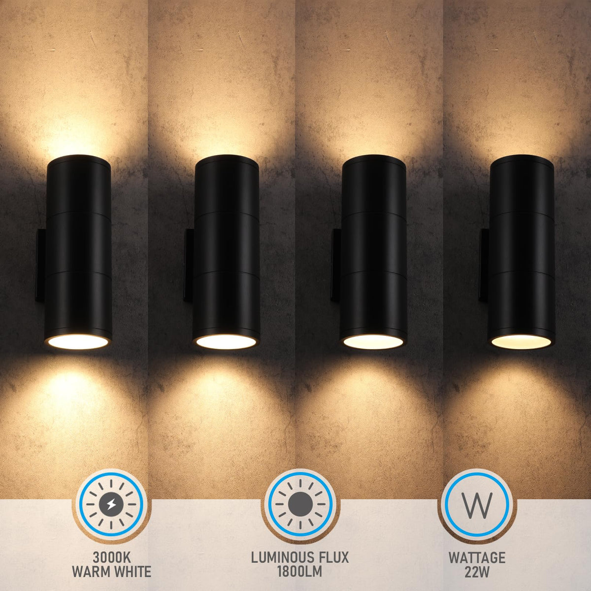 2 Pack 12 Inch 3000K LED Cylinder Up Down Wall Light Outdoor (Warm White (3000K) / 12 Inch)