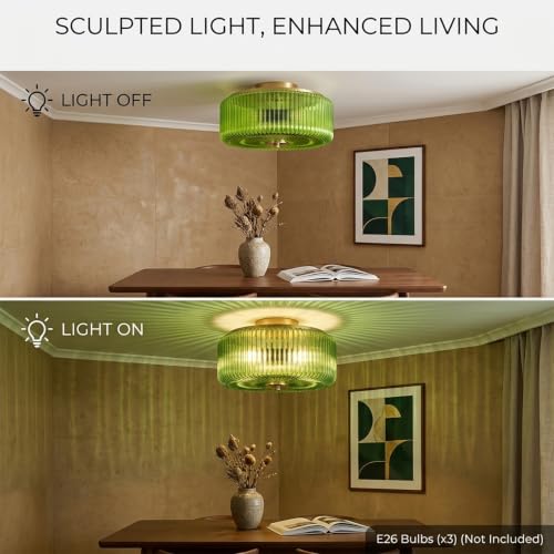 3 Light Gold Flush Mount Ceiling Light (Gold/Green-Full)