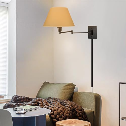 Cambridge 15" Modern Swing Arm Wall Sconce with 3 (Black,Beige Paper Shade)