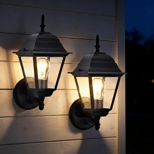 Outdoor Wall Sconce 2 Pack Black Outside Front Porch Light (Black / Standard Version)