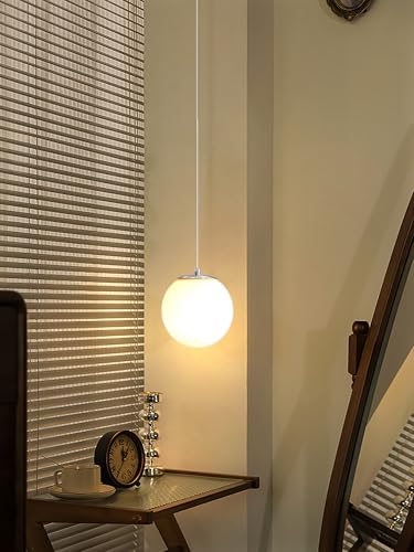 1 Light Modern Globe Pendant Light Fixtures Silver Chandelier with White Globe Glass Dimmable Ceiling Light Glass Pendant Light for Kitchen Island (Silver-White / Globe 1-Light)