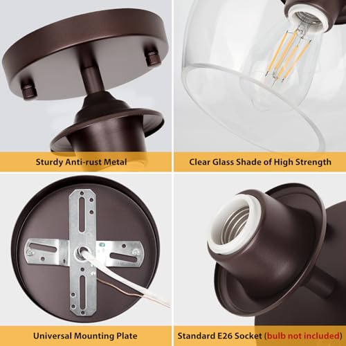Modern Semi Flush Mount Ceiling Light with Clear Glass Shade (Brown)