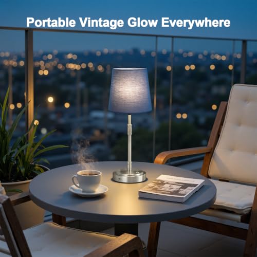 Cordless Table Lamps Set of 2 (Brushed Nickel + Blue Lampshade (2 Pack))