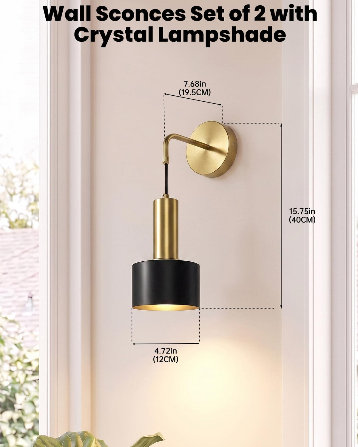 Hardwired Wall Sconces Set of Two (Black-Gold)