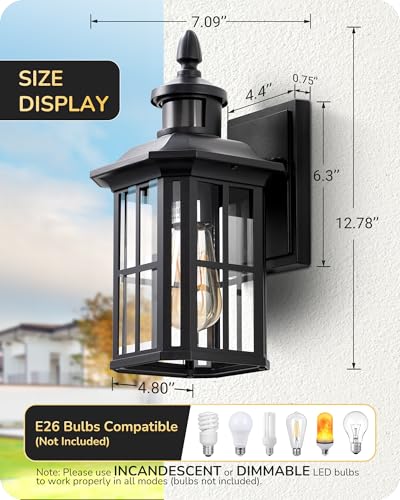 2 Pack Dusk to Dawn Motion Sensor Modern Outdoor Wall Lights