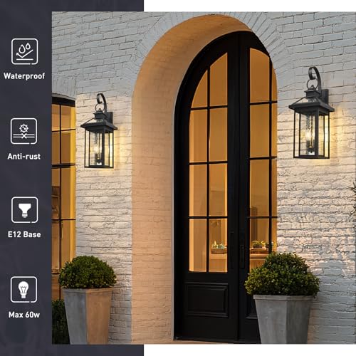 Medium Outside Wall Light Fixture (Black - Seeded Glass / 25.2 Inch - No Function)