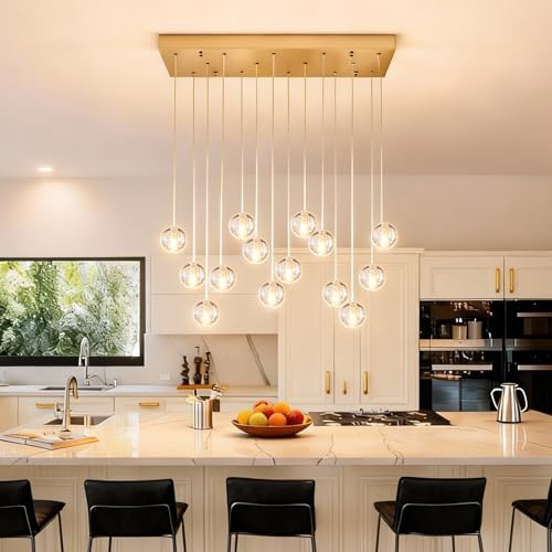 14 Lights Gold Raindrop Rectangle Chandelier (14 Light / Gold Rectangle)