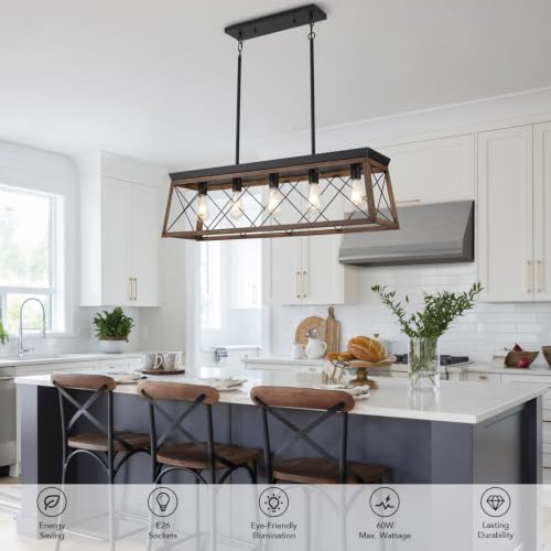 37.8Inches Farmhouse Rectangular Chandelier Rustic (37.8InchesWood)