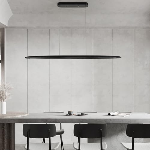 51" Wood Linear Pendant Light Black Linear Pendant Dinning Room Hanging Lights LED Dimmable Chandeliers 36w for Dining Room Pool Table Lights Kitchen Island Light Black (Black / 51in)