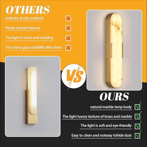 20" Natural Marble Gold Alabaster Wall Sconce 1Pack (Gold-Warm light / 20in-1pack)