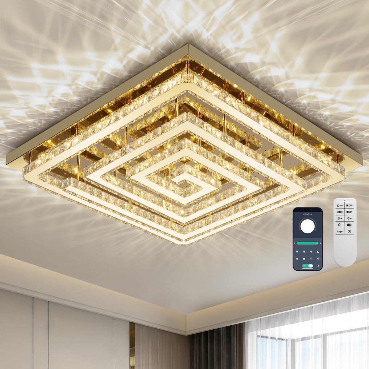 43 inch Gold Crystal Chandeliers LED Ceiling Light (Gold / Square 43 inch)