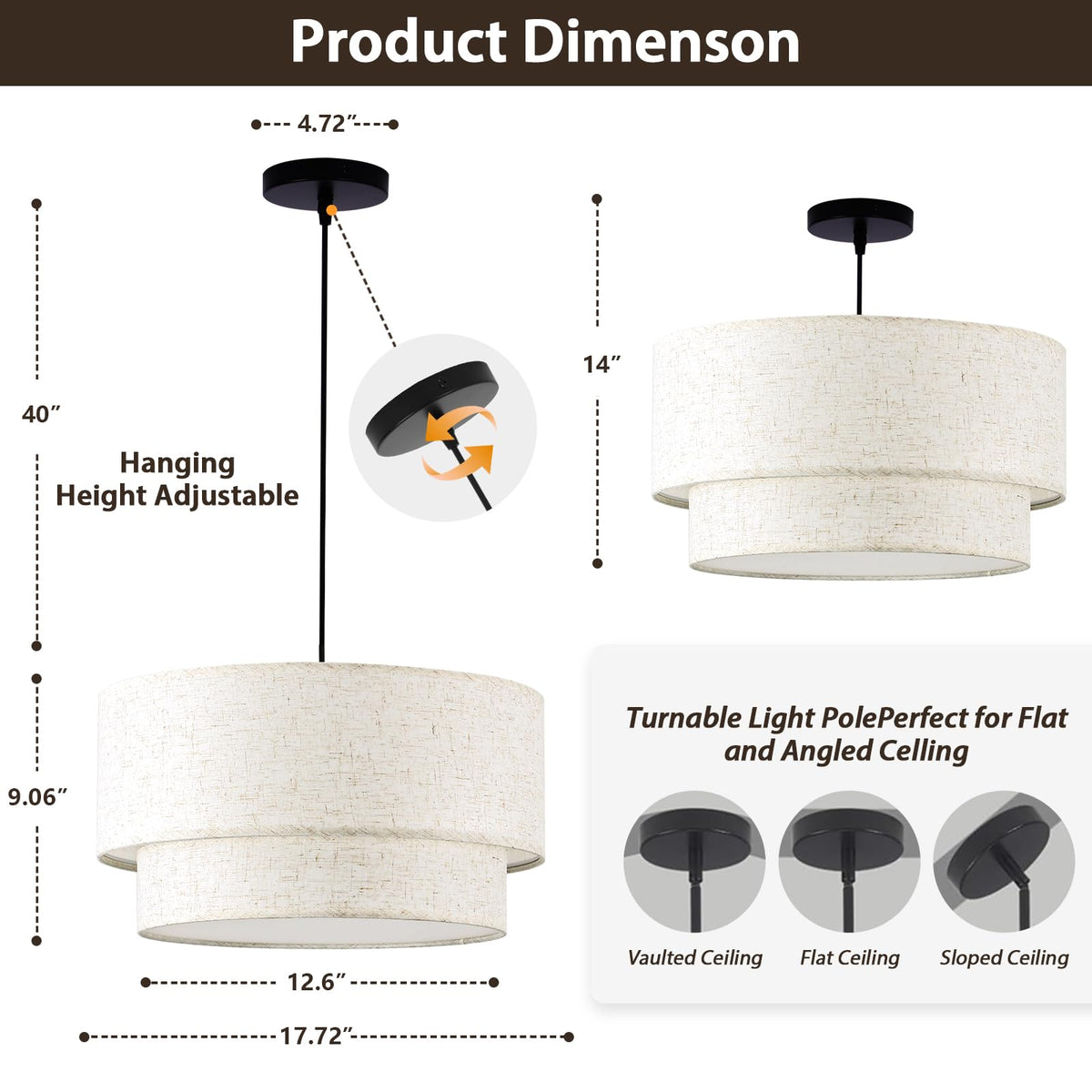Drum Pendant Light (Hardwired / Beige)