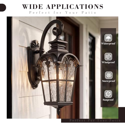 25 Inch Farmhouse Outdoor Wall Sconce Light (ORB - Water Ripple Glass / 24.9 Inch - No Function)