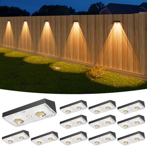 Solar Fence Lights Outdoor Waterproof (Matte Black / 12 Pack)