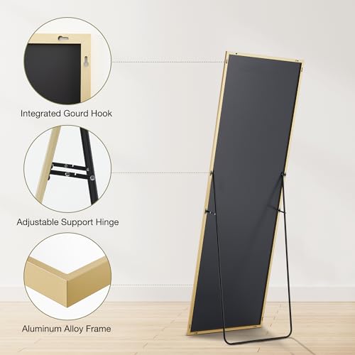 Full Length Mirror 64"x21" Full Body Floor Mirror for Bedroom or Cloakroom (Gold / 64"L x 21"W)