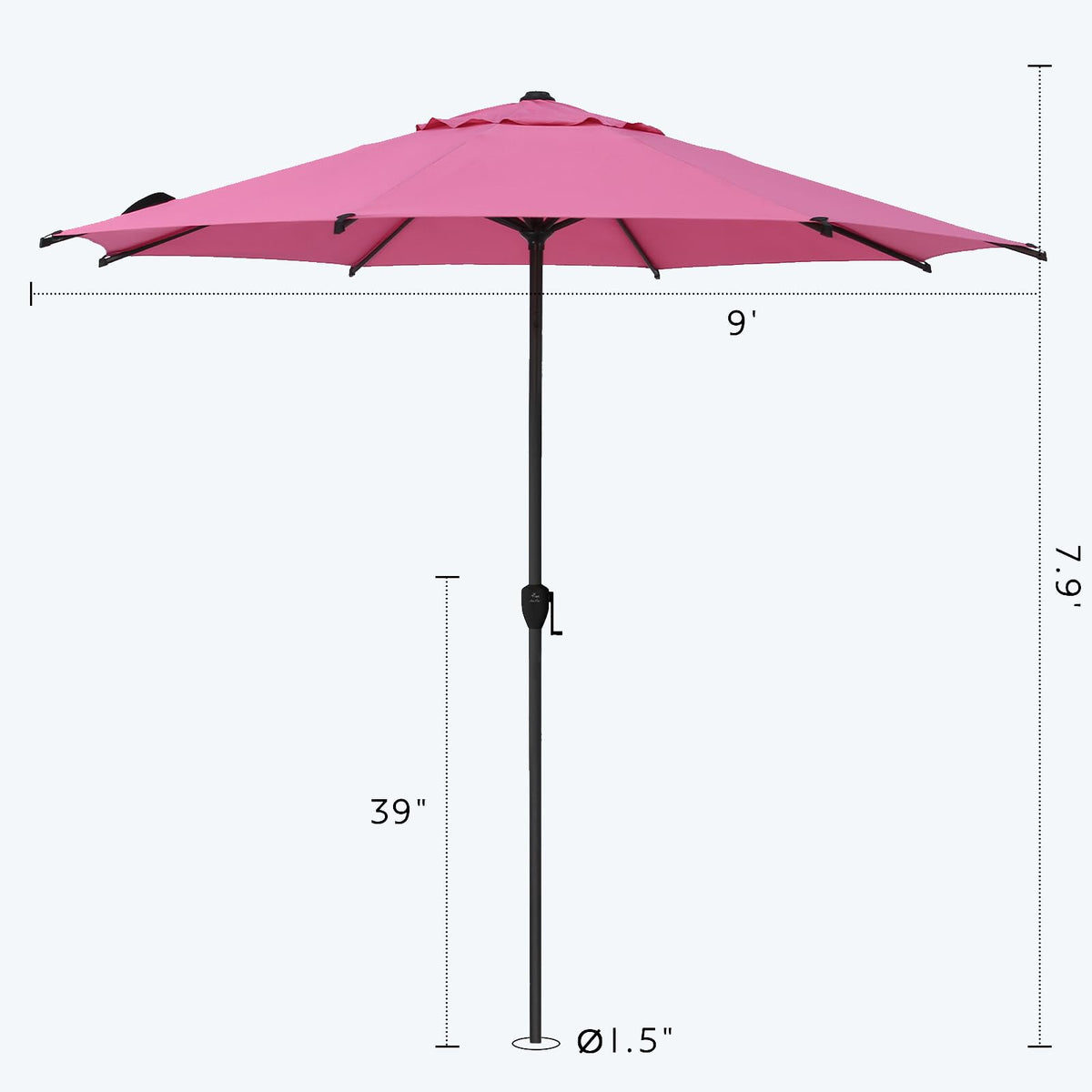 9FT Lyon Outdoor Patio Umbrella Outdoor Table Umbrella with Crank Market Umbrella 8 Sturdy Ribs UV Protection Waterproof and Push Button Tilt for Garden Deck Backyard Pool (9 FT(8 Ribs) / Pink)