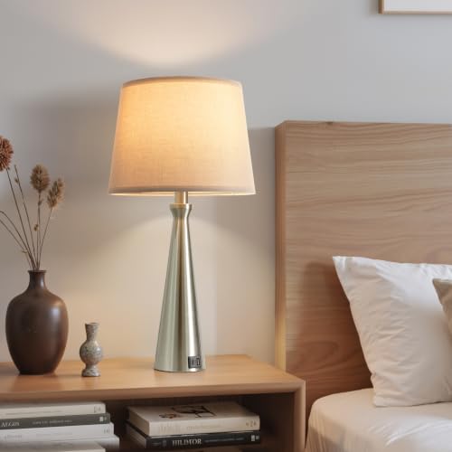 Touch Table Lamps for Living Room Set of 2（Grey Shade） (J. Silver Base-Grey Shade)