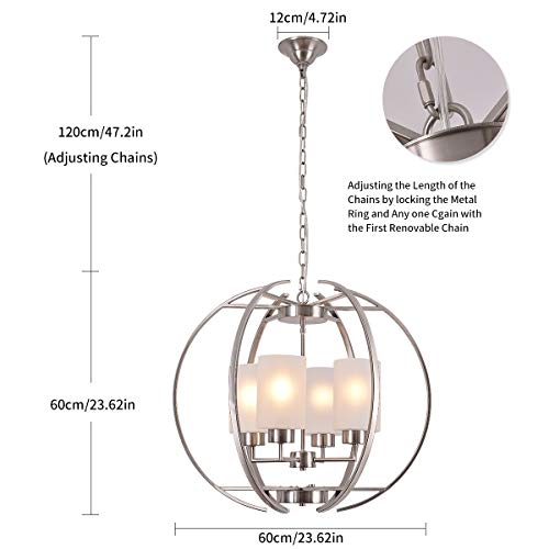 24" Globe Brushed Nickel Chandeliers for Dining Room Light Over Table (Nickel+Frosted Glass 24")