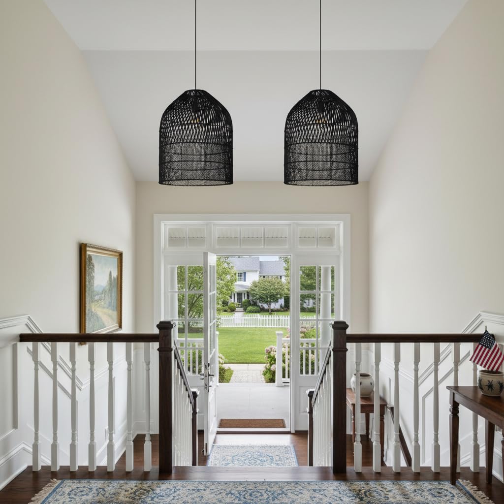 1 Light Wicker Bell Pendant Lamp (Black / 1-Light / 20.8″H)