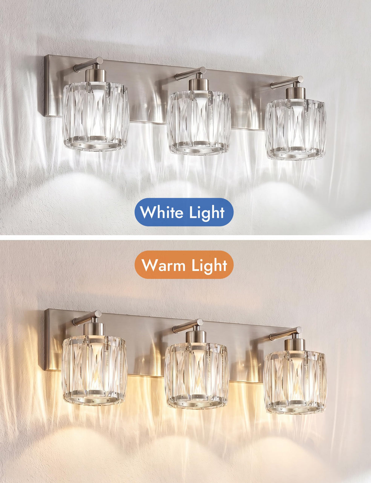 3 Light Crystal Bathroom Vanity Light Fixtures (Brushed Nickel-Round / 3 Light)